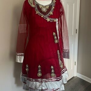 Elegant Red and Silver Embellished Dress